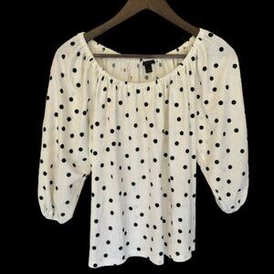 Ann Taylor Drop Shoulder White Blouse 7/8 length Sleeves Size S